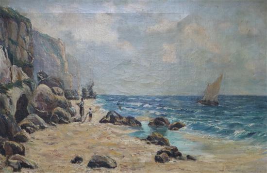 English School, early 20th Century, oil on canvas, The Coast of North Cornwall, 49 x 74cm
